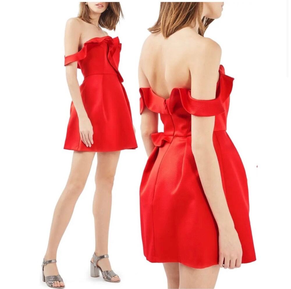 Topshop From: Nordstrom Bardot Red Ruffle Mini Dress Size: 4 (Small)